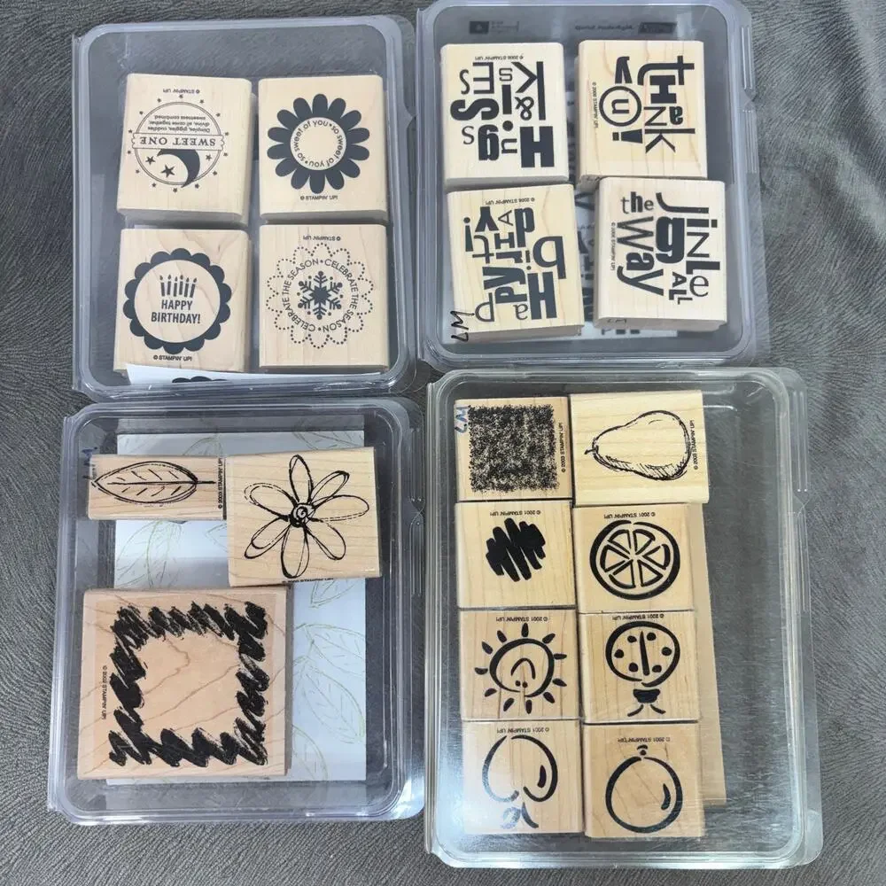 Stamping Up Miscellaneous Lot Of 19 Scrapbook Craft Stamps Wood Mounted New Used